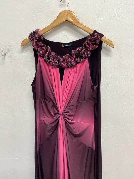 Lovely kaleidescope pink rose maxi dress UK 16 JB005