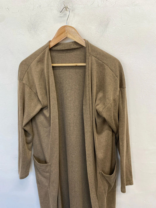Lovely george longline brown ribbed cardigan UK 12-14 LN001