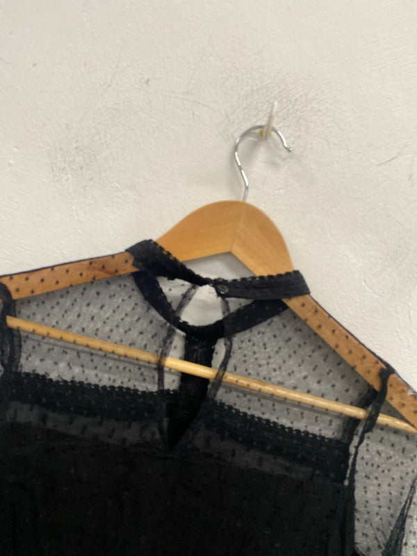 Stunning river island semi sheer lace black long sleeve top UK S KM004