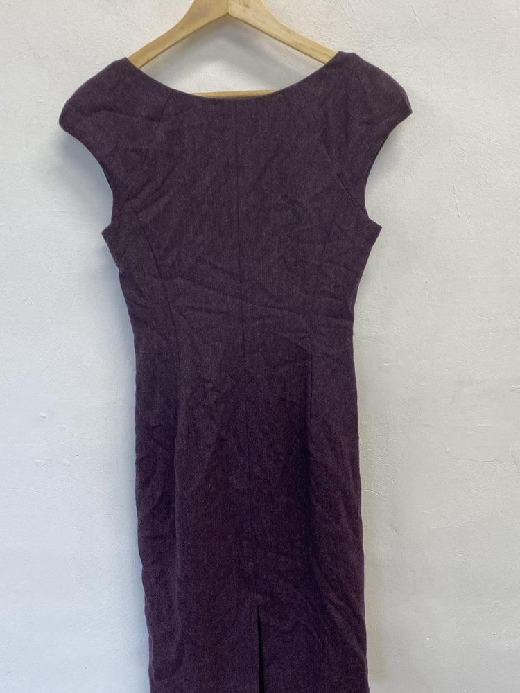 Lovely Lk Bennett Purple Wool Ruched Midi Dress UK 10 EC001