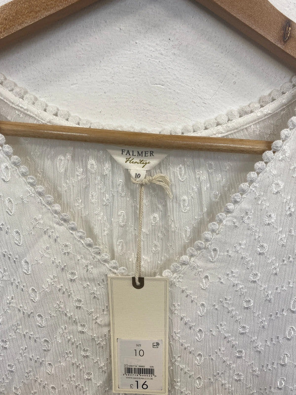 Falmer Heritage Boho Vibes White Embroidered Top UK 10 AO001