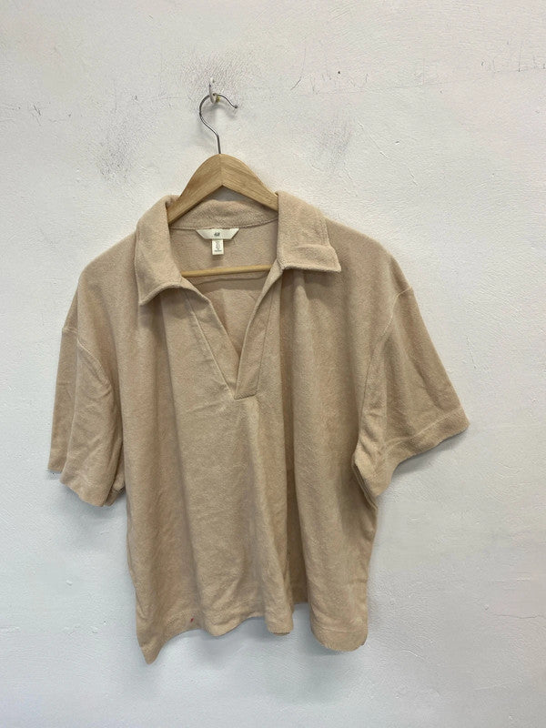 Lovely H&M beige towelling collared top UK L KM003