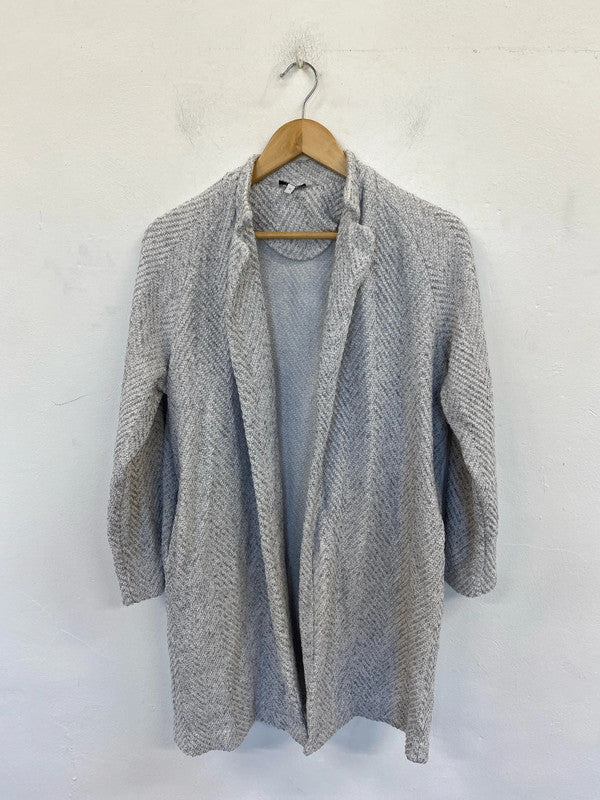 Next Chic Grey Herringbone Longline Cardigan UK 12 LN001