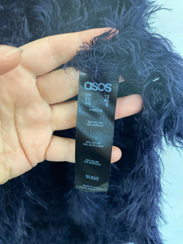 Asos Stylish Y2K Vibes Navy Faux Feather Jumper UK 12 MM005