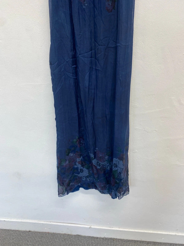 Lovely collezione gaia silk navy floral dress UK M MM005