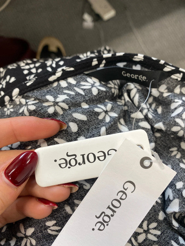 Stunning smock dress by george black white floral midi UK 20 RG021