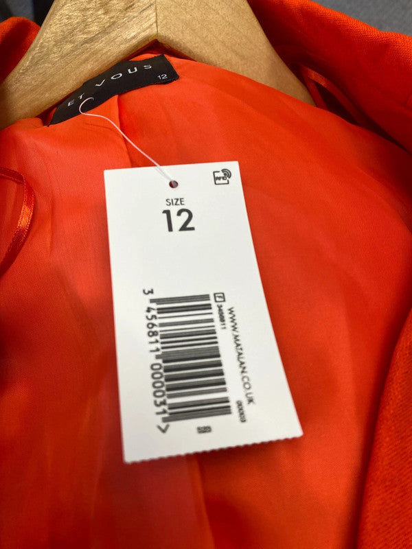 Fabulous bright tangerine linen blend blazer Uk12 New Et Vous AO001