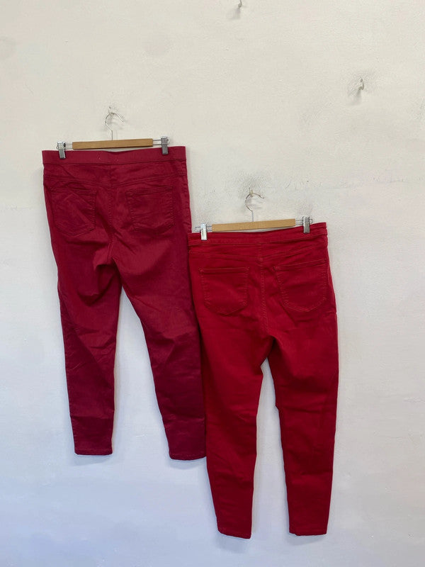 Lovely duo of red Jeggings m&s super skinny UK 14-16 #11 KM005