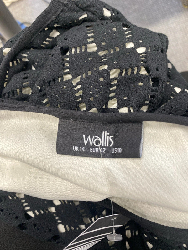 Gorgeous Wallis black lace overlay cream midi dress UK 14 AO001