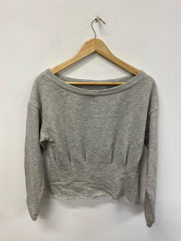Asos Chic Grey Boat Neck Raw Hem Fitted Sweatshirt UK 10 HA001