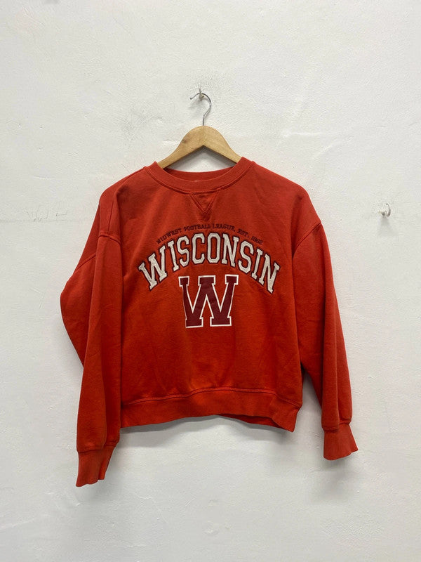 Fab H&M Wisconsin Varsity vibes cropped sweater UkS MA003
