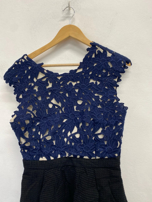Lovely whistles black navy lace top dress UK 14 VW001