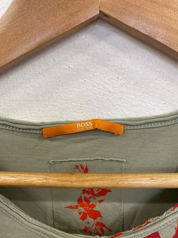 Hugo Boss Orange Label Stylish Khaki & Red Botanical Shirt Size M SW001