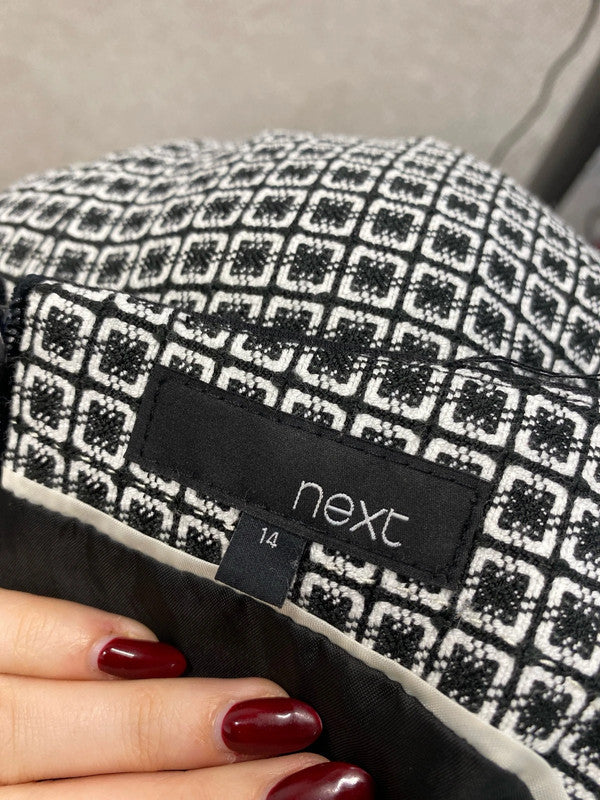 Gorgeous next black white square pattern midi formal dress UK 14 FR001