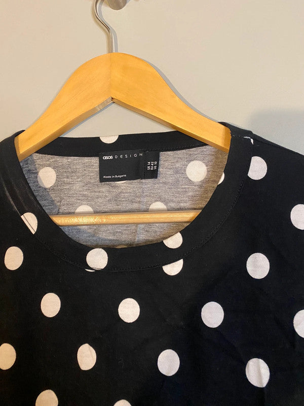 Asos Mini T shirt Dress mono Black & White spot backless Uk14 New LB001