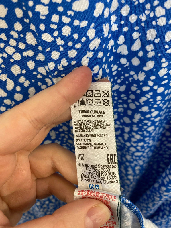 M&S Stylish Blue & White Speckle Pattern Mini Jersey Dress UK 16 GW001