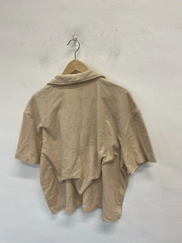 Lovely H&M beige towelling collared top UK L KM003