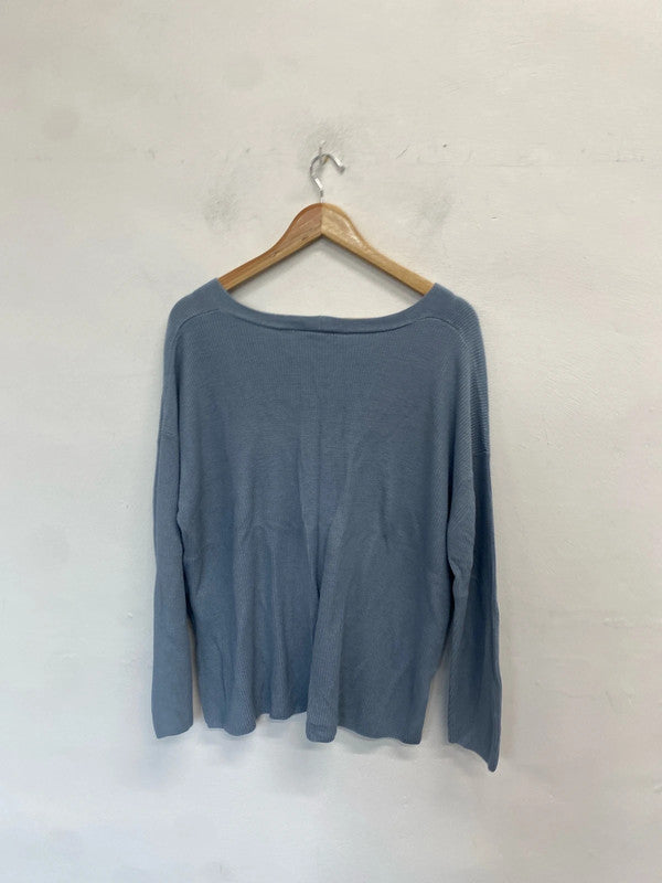 Lovely H&m blue knit v neck jumper UK L KM003