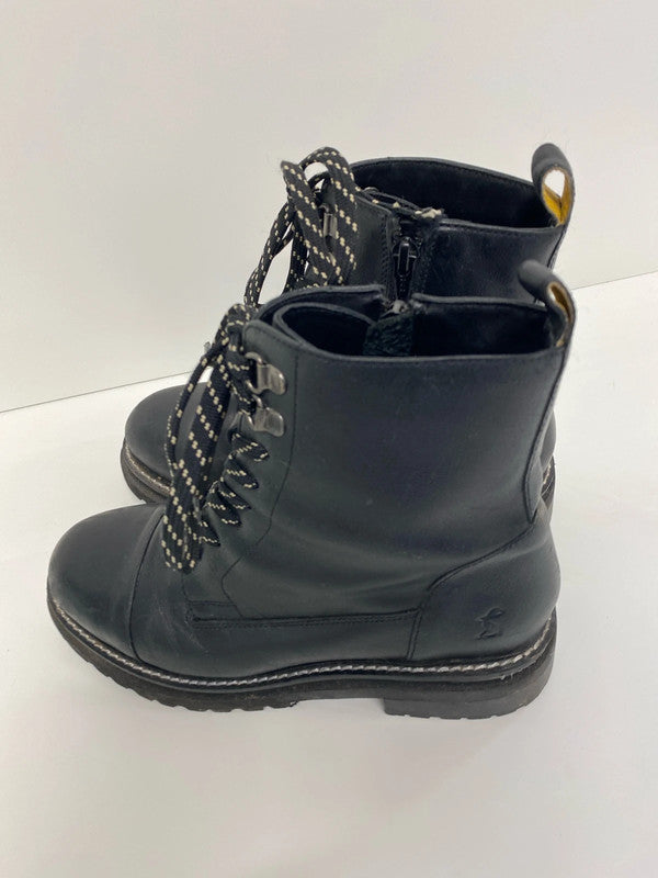 Fabulous Black leather Joules stomper boots Uk4 YTH01