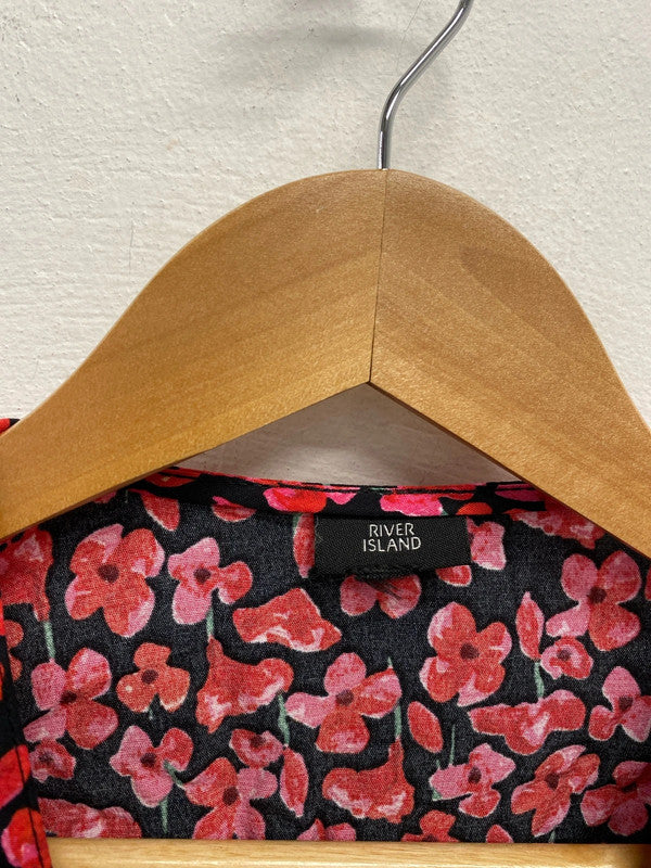Fabulous river island black pink floral wrap blouse UK S KM004