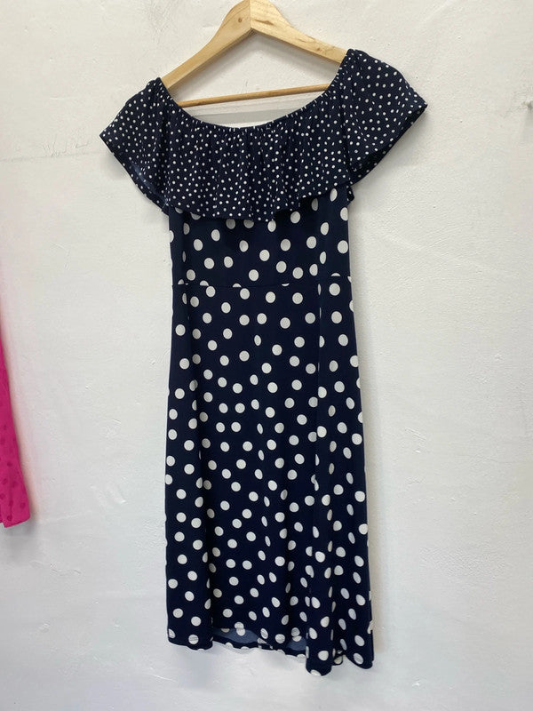Fabulous Oasis gypsy spotty slinky dress UkM Navy & White KR002