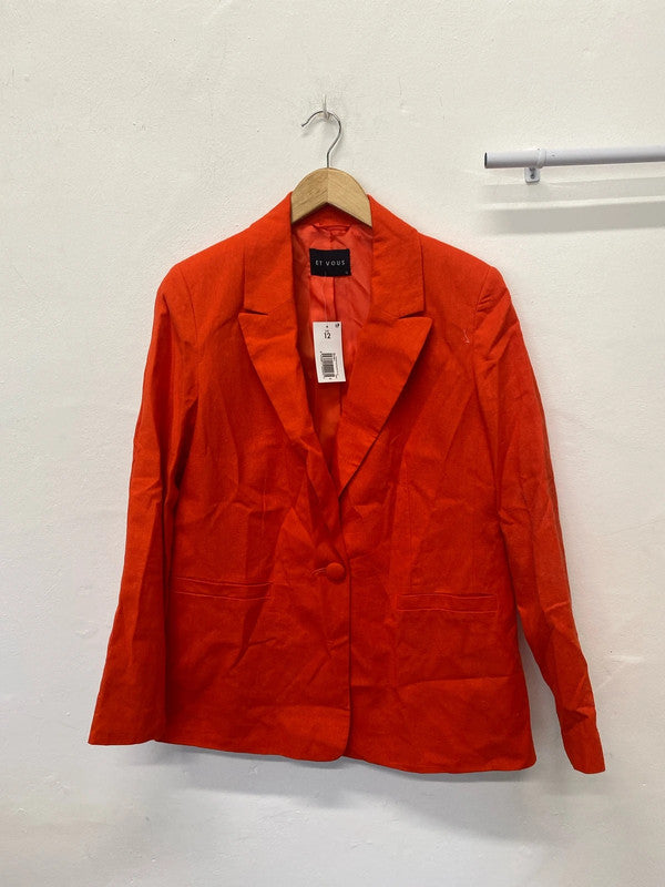 Fabulous bright tangerine linen blend blazer Uk12 New Et Vous AO001