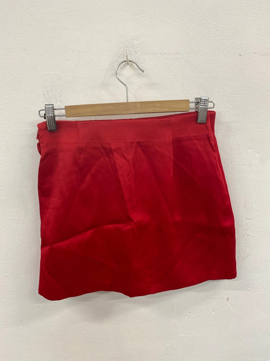Zara Fabulous Red Satin Asymmetric Mini Skirt Size XS SD002