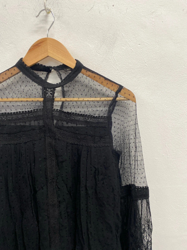 Stunning river island semi sheer lace black long sleeve top UK S KM004