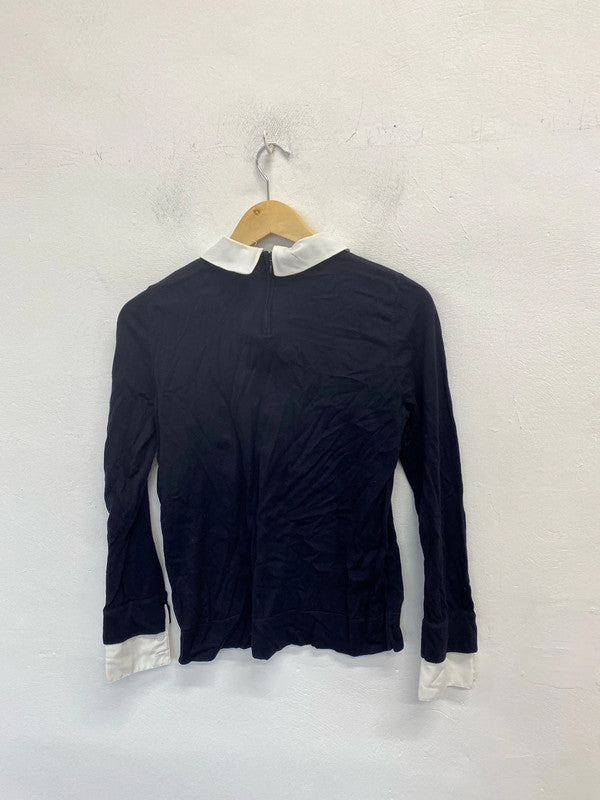 Stunning Hobbs navy collared long sleeve top UK 10 EC001
