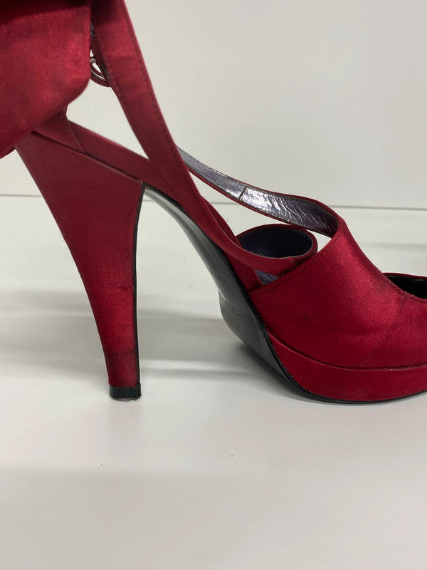 Carvela Elegant Red Satin Bow Detail Heels UK 5 AE001