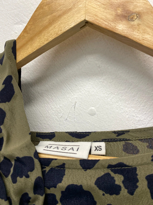 Fabulous Masai animal print khaki tunic & scarf Uk XS oversized LD001