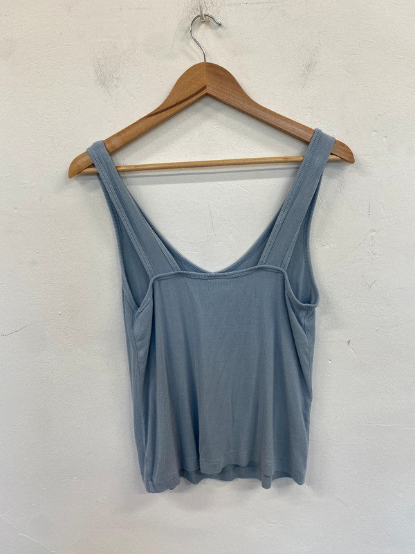 Lovely cabi blue ribbed vest cami UK S HS001