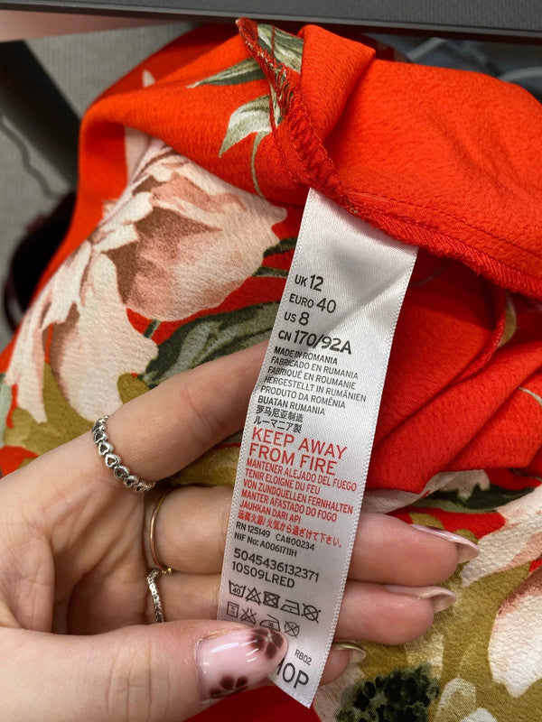 Lovely Topshop red floral midi dress UK 12 NN001