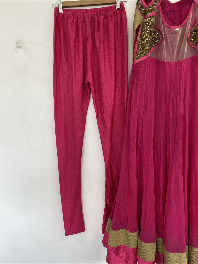 Anarkali dress lenga party wear Pink And Gold Size 8-10 Stunning EC001