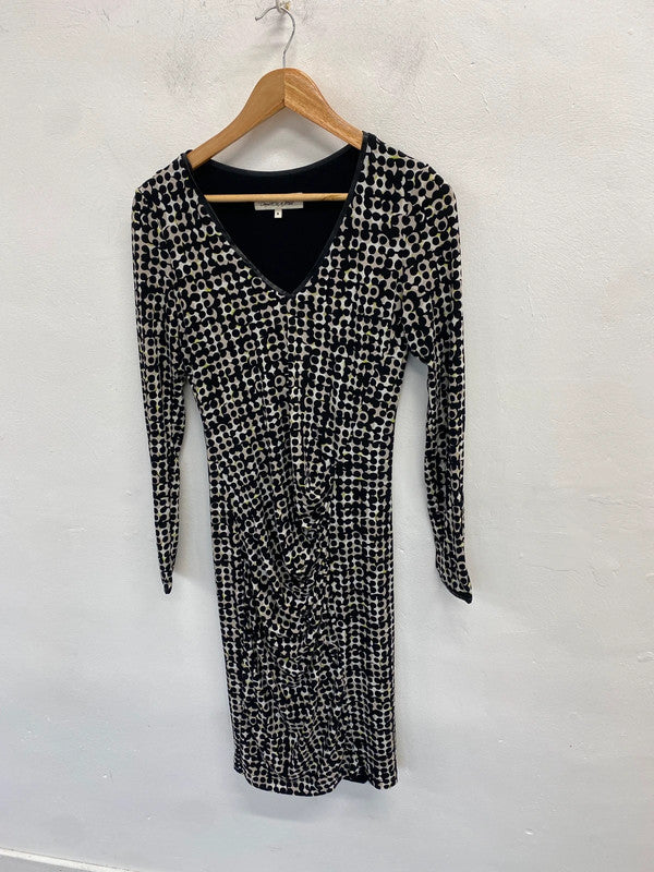 Lovely damsel in a dress spotted black green midi UK 8 AG006