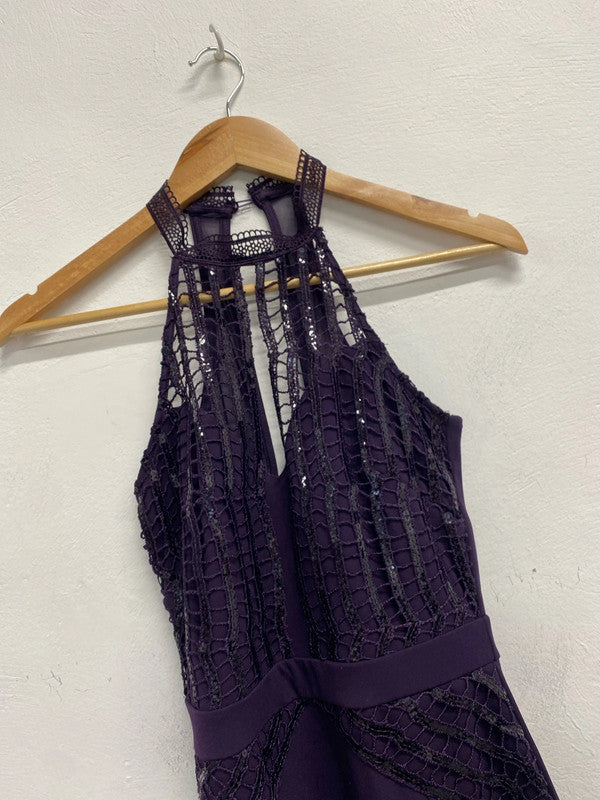 Stunning lipsy London purple sparkle Halterneck maxi dress drape UK 8 KM004