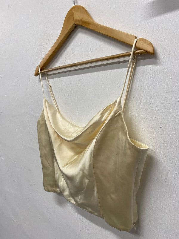 Fabulous cream satin cropped camisole corset boned UkL KS002