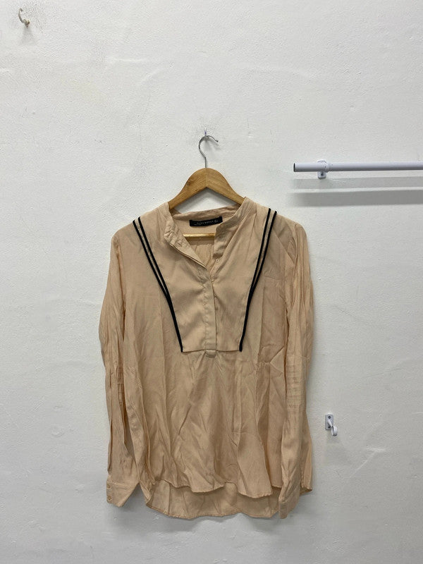 Zara peach faux formal top shirt blouse stunning UkL JB003