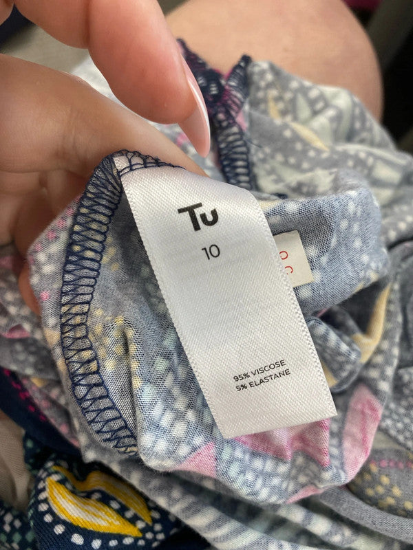 TU Fabulous Navy Botanical Pattern Bandeau Dress UK 10 SR006