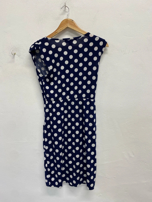 Lovely mela London navy polka dot mini dress with gold belt detail UK 10 JA002