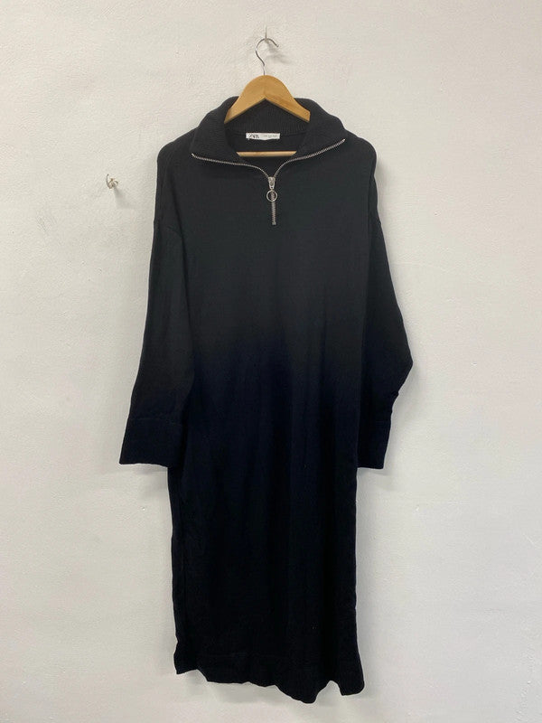 Zara Chic Black Jumper Midi Dress Size M KS002