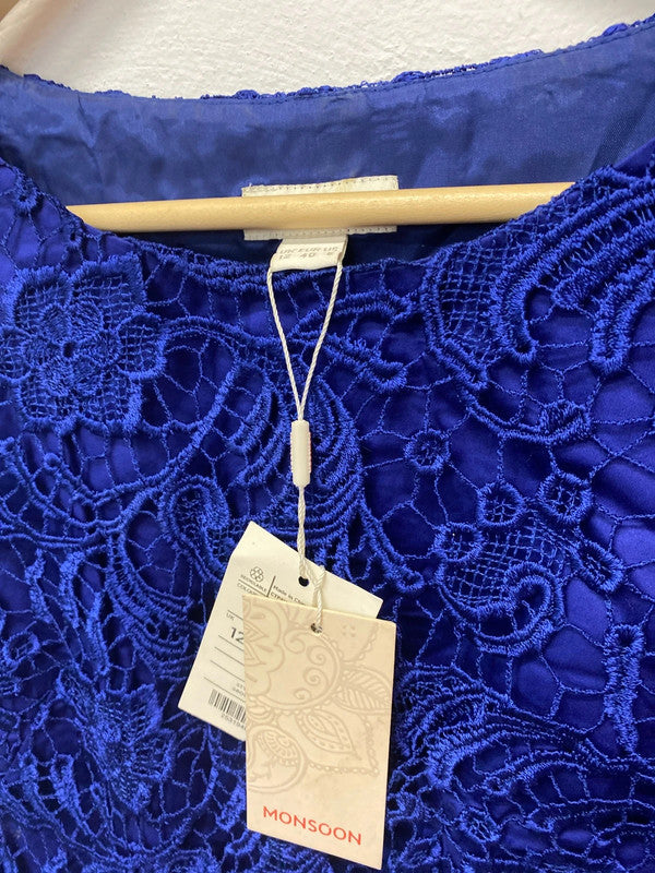 Fabulous Cobalt blue Monsoon overlay dress Uk12 Party Occasion LW005