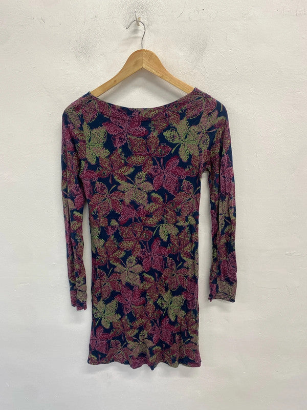 Lovely mistral navy burgundy leaf pattern dress UK 10 MM005