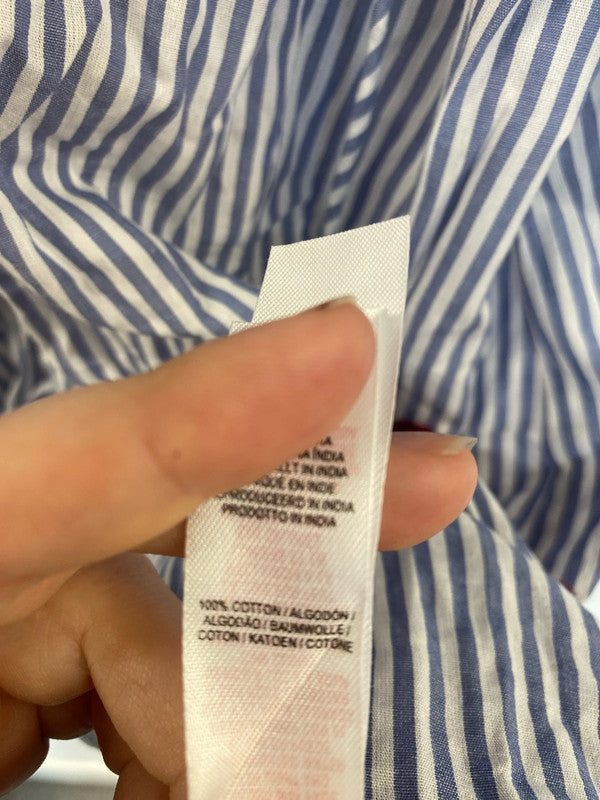 Primark Fabulous Blue & White Embroidered Tassel Accent Smock Top Size M IM001