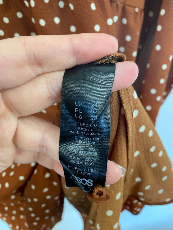 Asos Fabulous Brown & White Polka Dot Semi Sheer Midi Dress UK 24 IM001