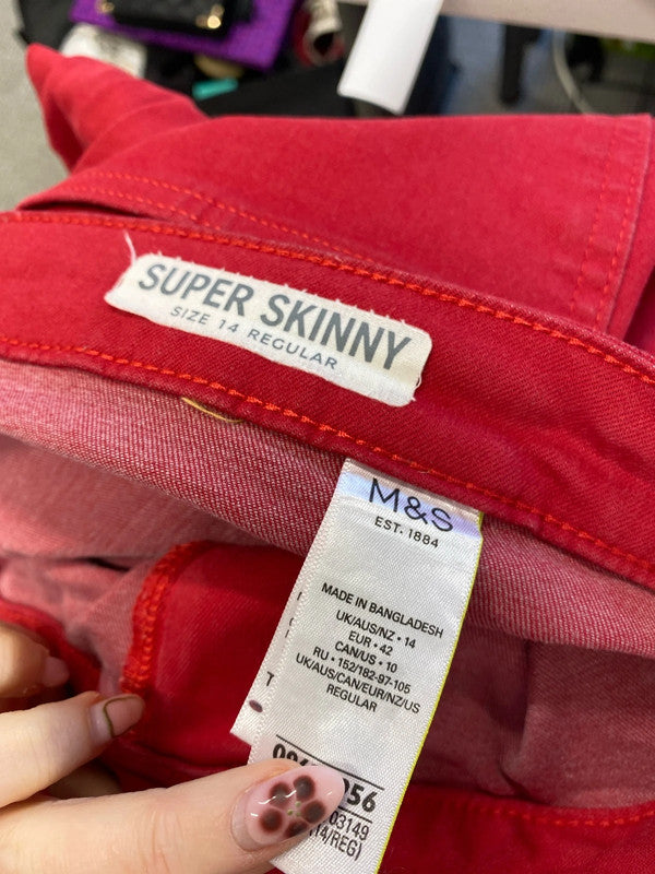 Lovely duo of red Jeggings m&s super skinny UK 14-16 #11 KM005
