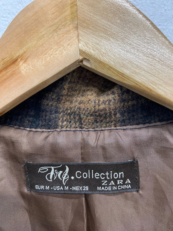 Fabulous Zara wool blend checked blazer UkM gold brown classic KD001