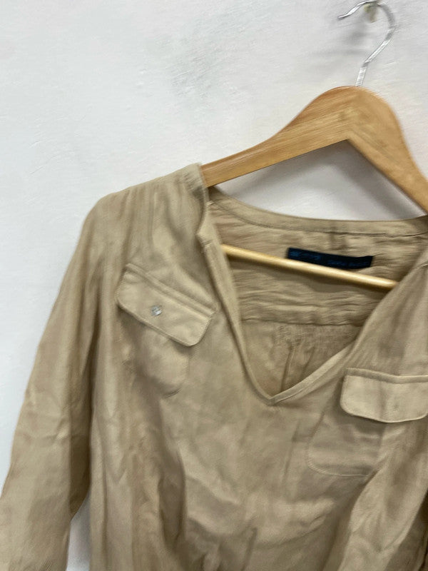 Lovely Zara beige pocket blouse top UK S AE001