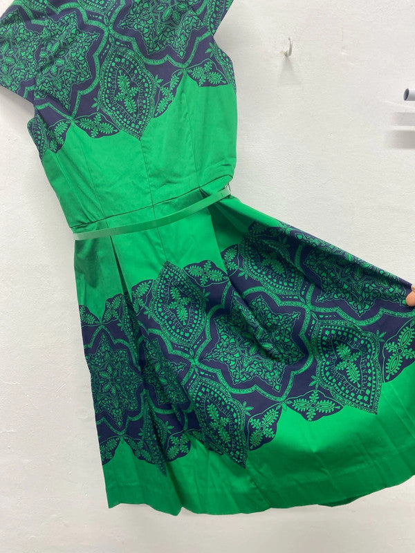 Stunning Oasis emerald Green Navy oriental party dress Uk10 MA003
