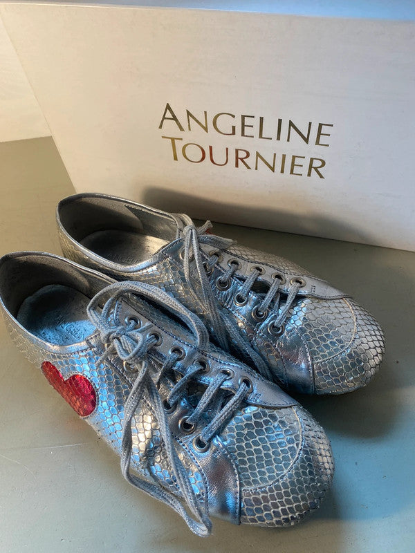 Angeline Tournier Silver snakeskin Trainers Red Heart Uk3 SP002’summer